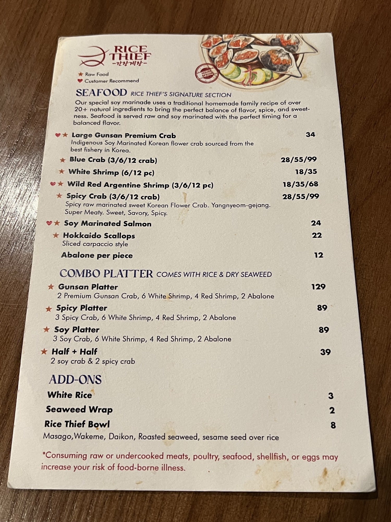 Rice Thief Menu