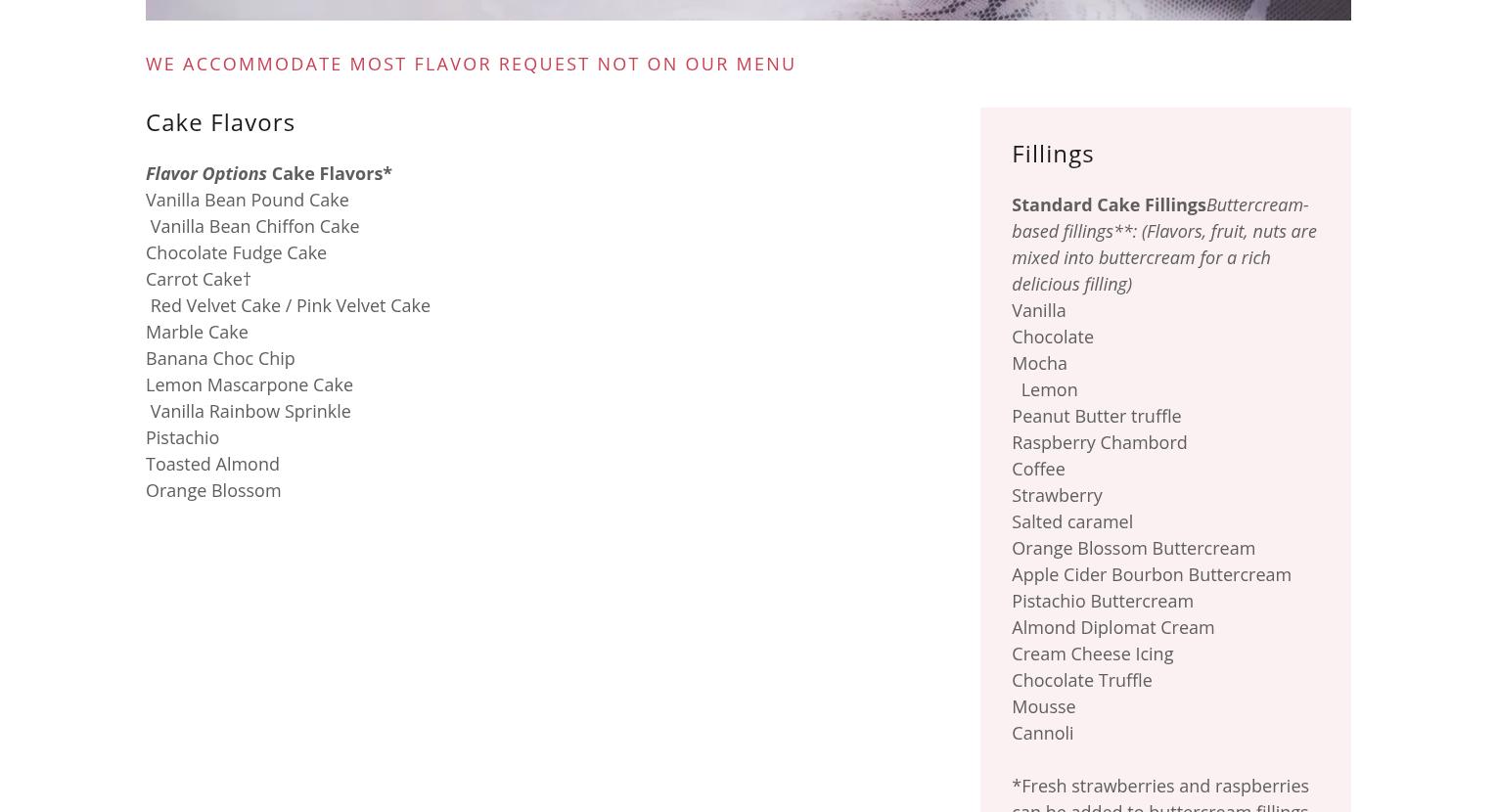 Sugar Sugar Custom Cakes Menu