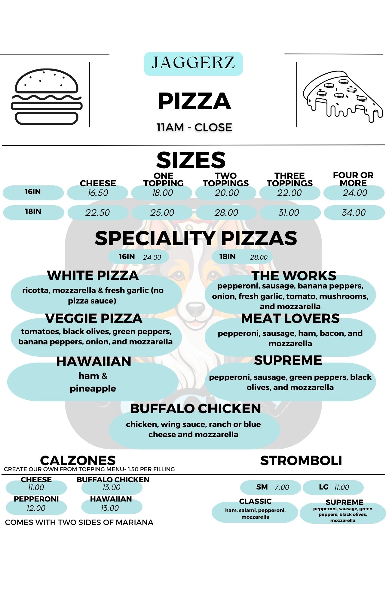 Jaggerz Menu