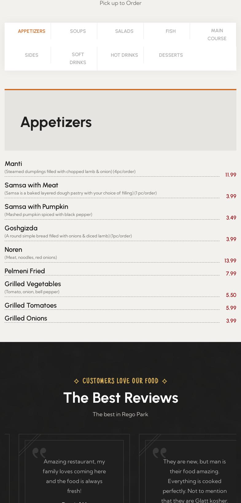 Almaz Palace Menu