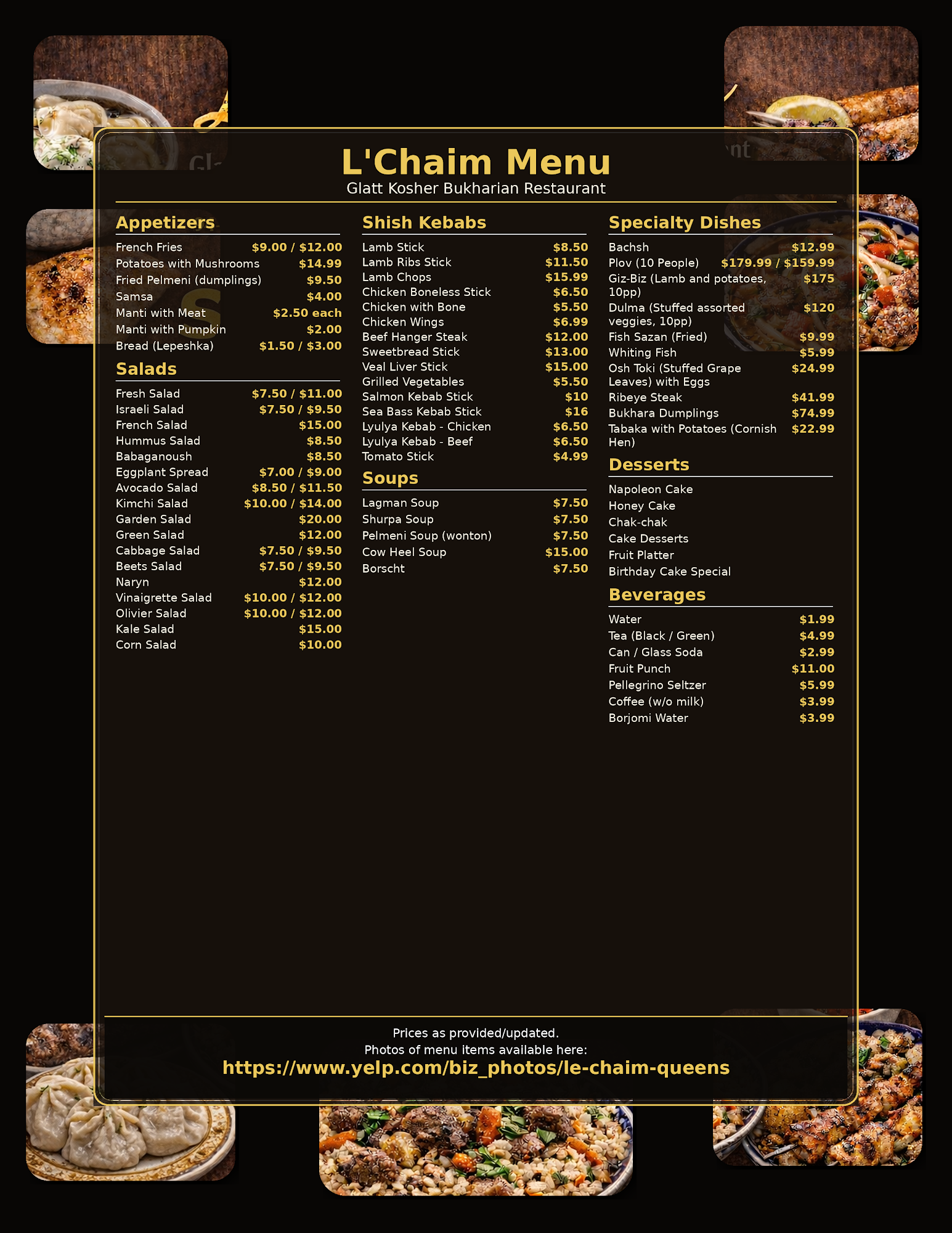 L'Chaim Menu