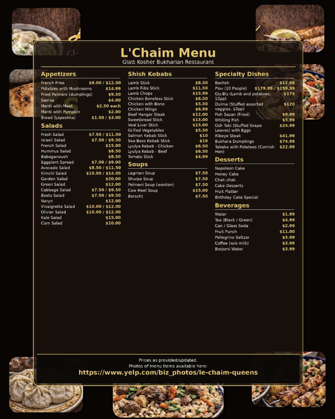 L'Chaim Menu