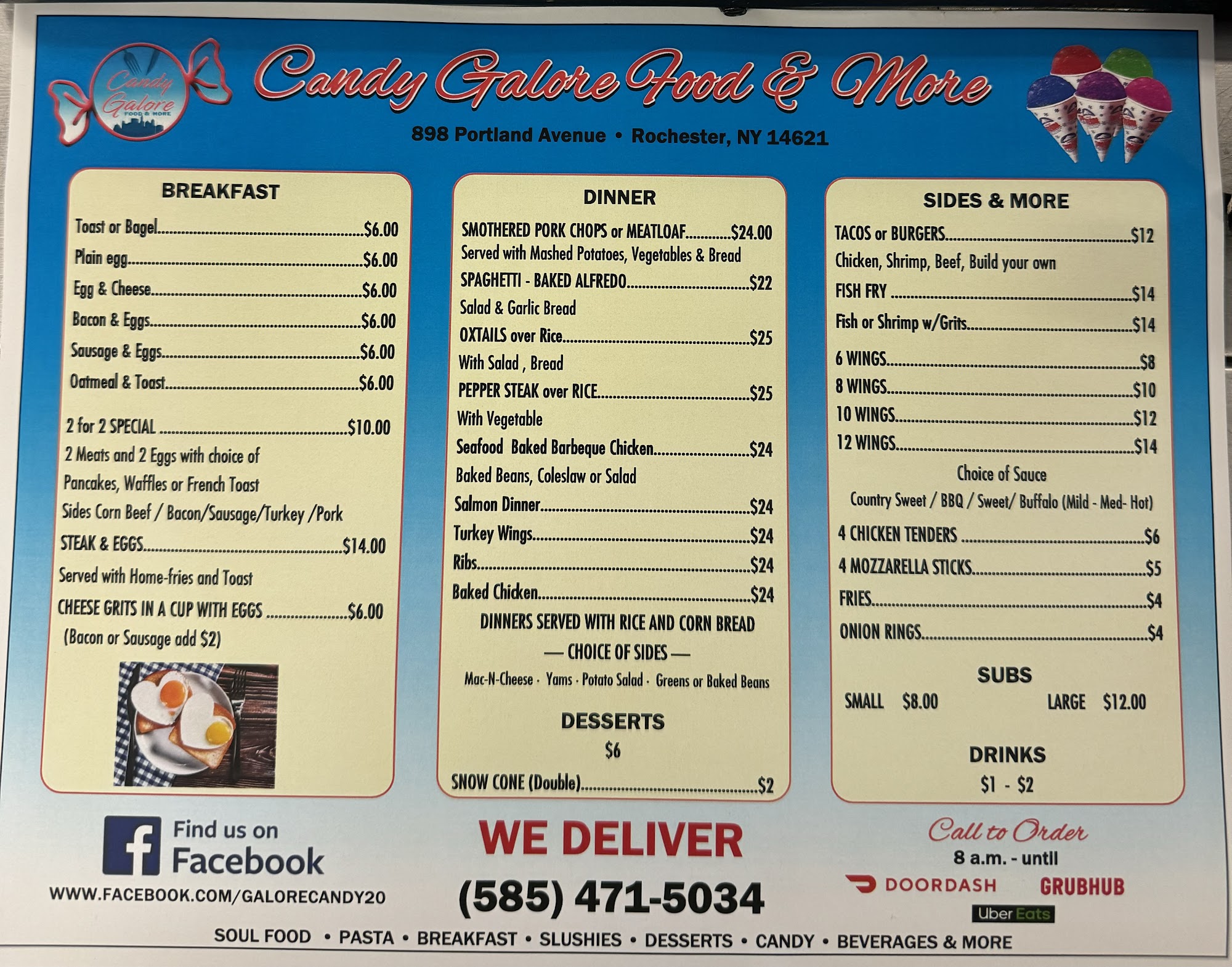 Candy Galore Food and More Menu