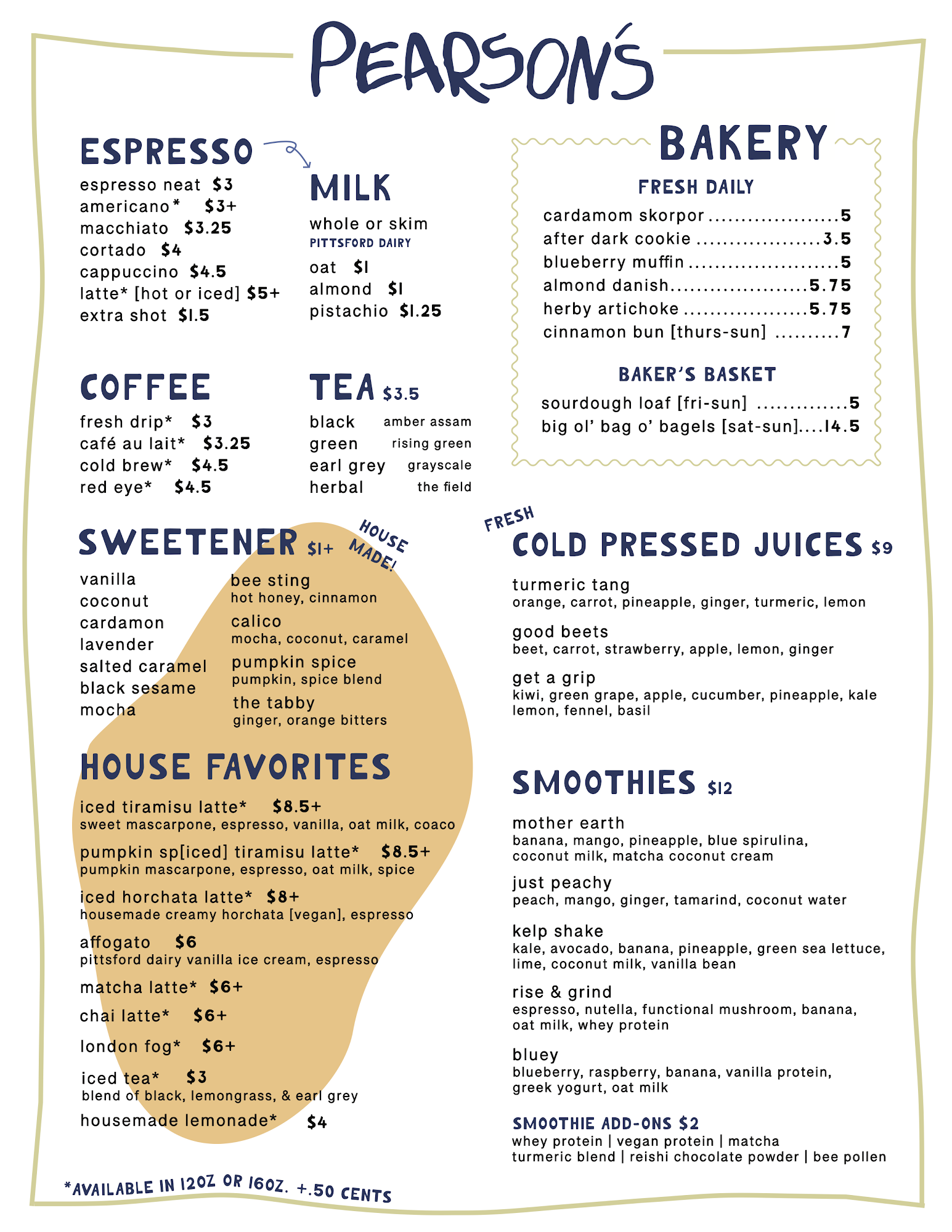 Pearson's Menu