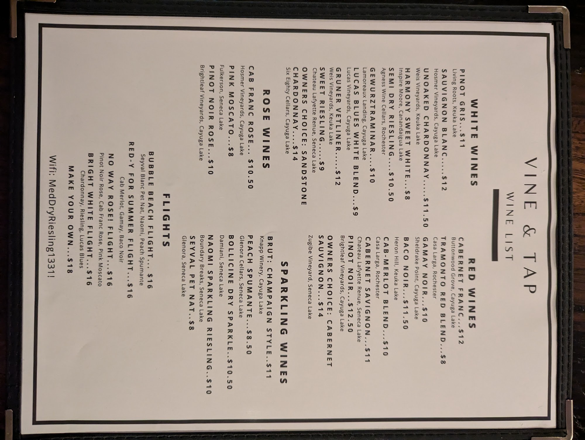 Vine & Tap Menu