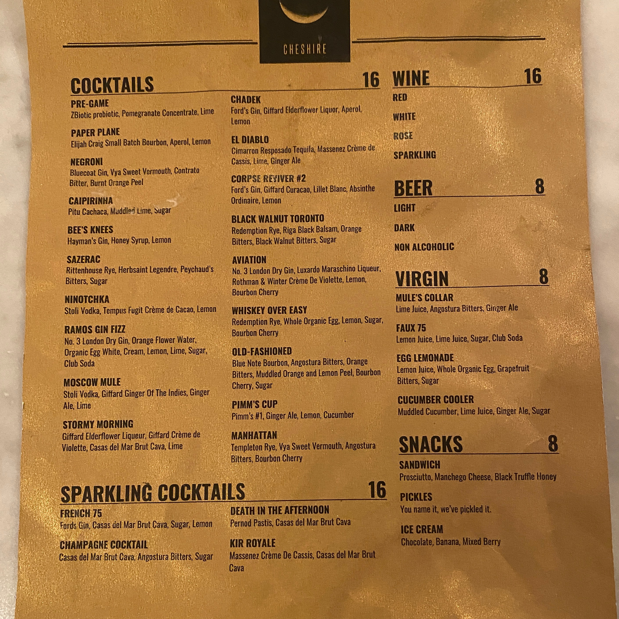 Cheshire Menu