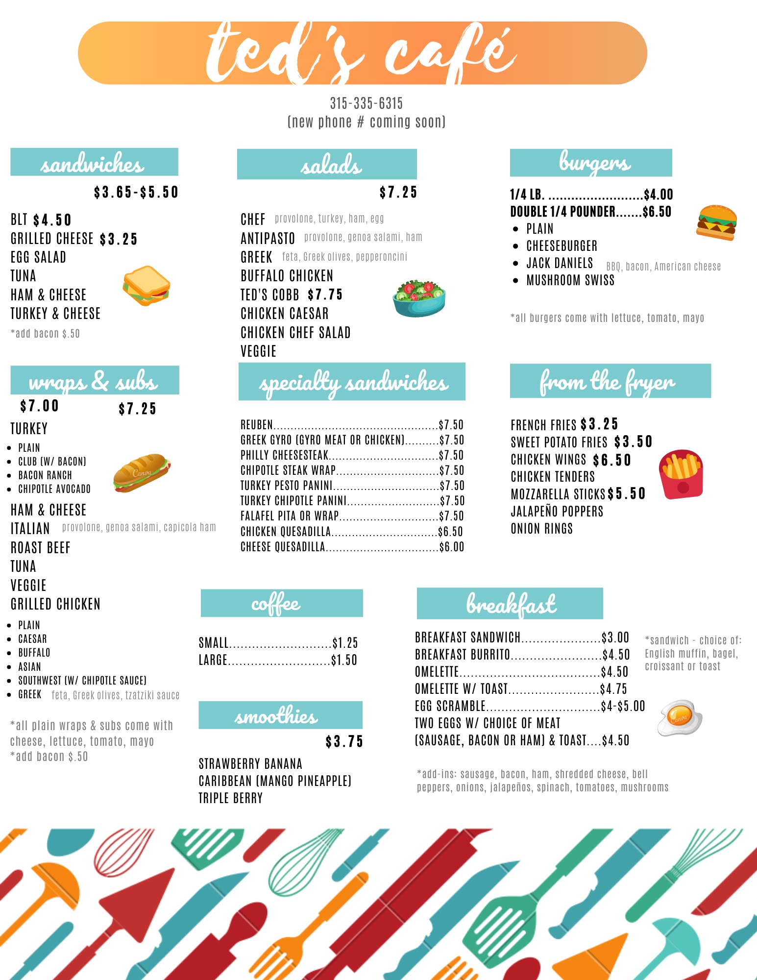 Ted's Cafe Menu