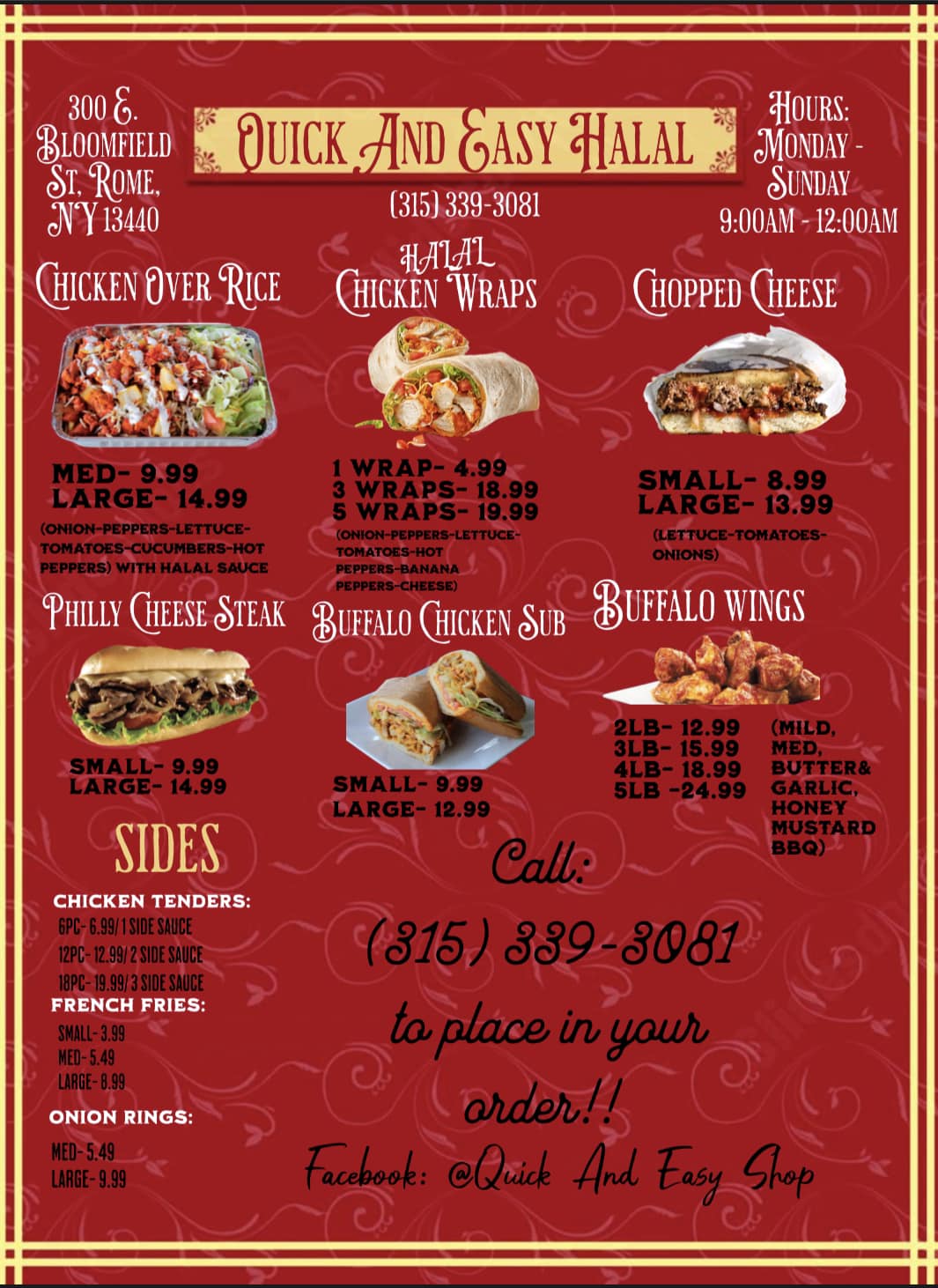 Quick and easy shop Menu