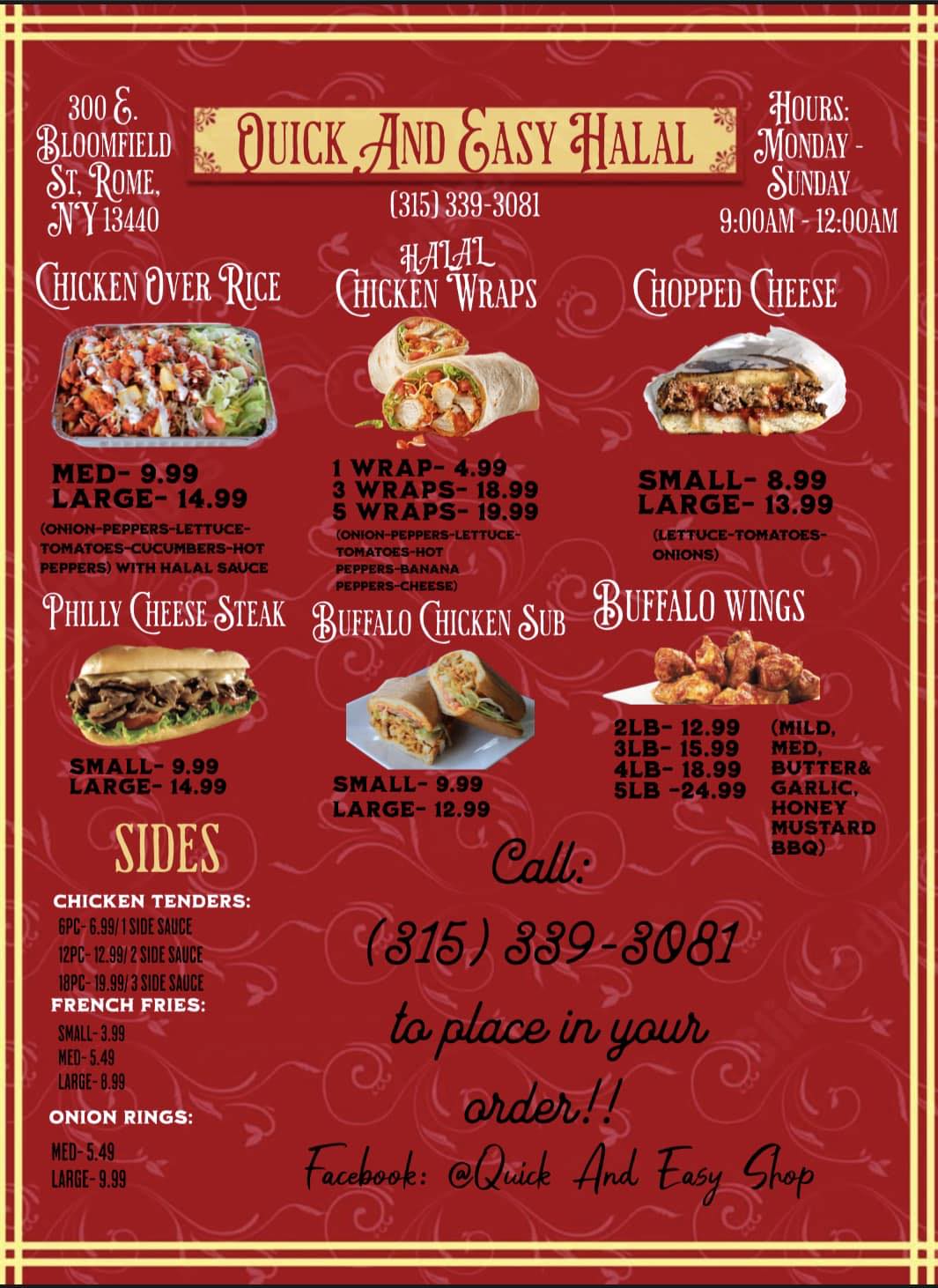 Quick and easy shop Menu