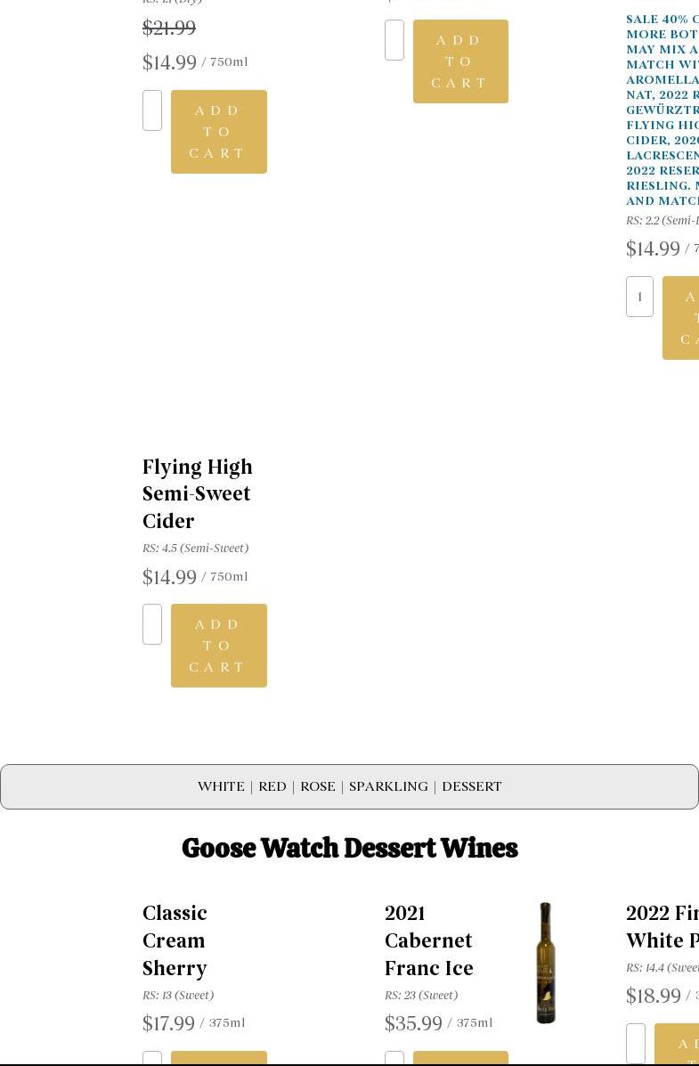 Goose Watch Winery Menu