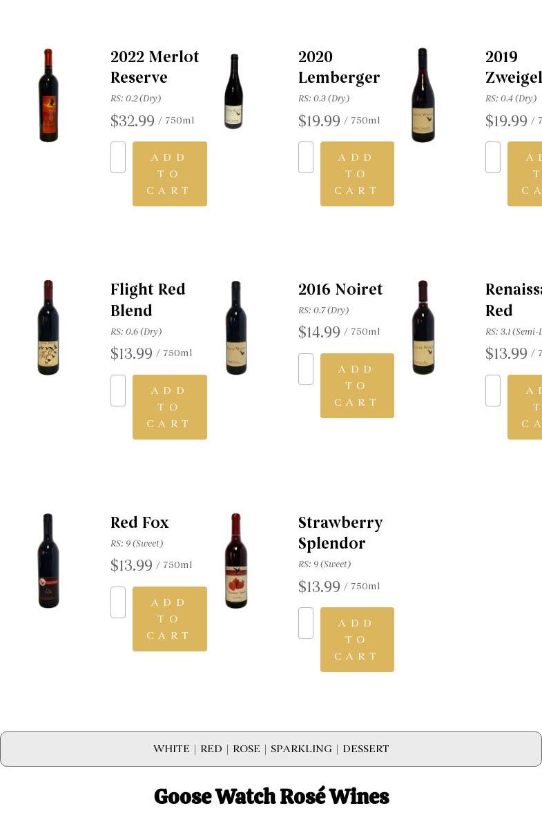 Goose Watch Winery Menu