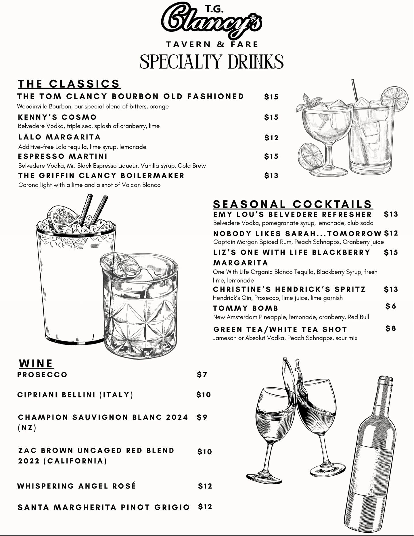 Clancy’s Tavern Menu