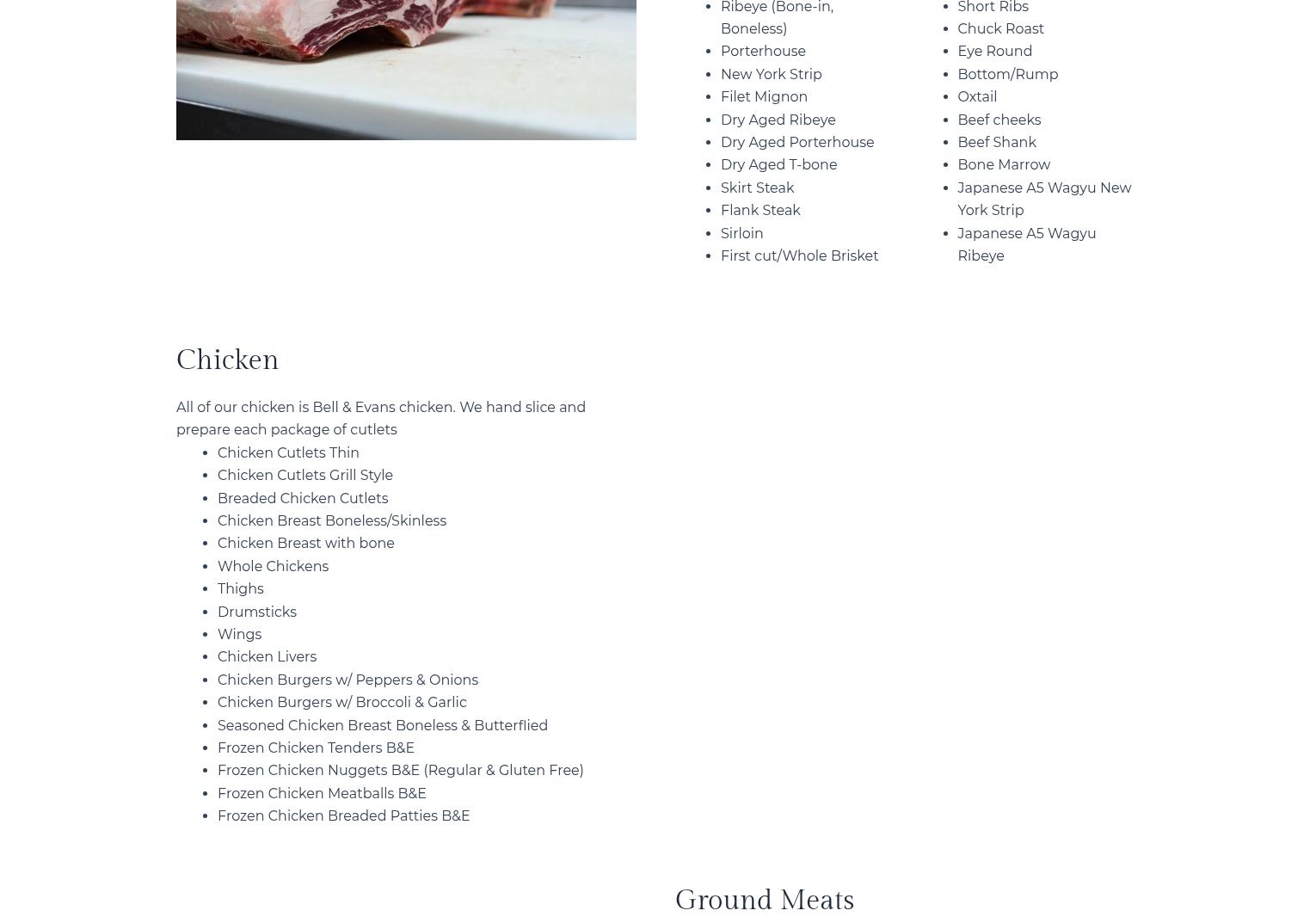 North End Quality Meats Menu