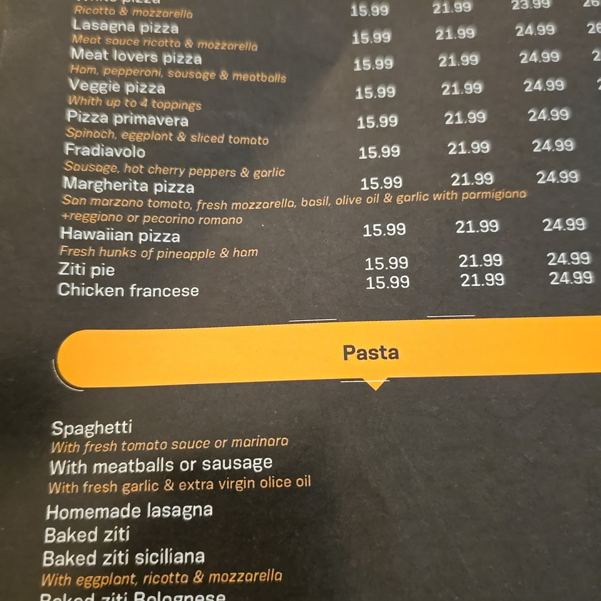 Pizza One Menu