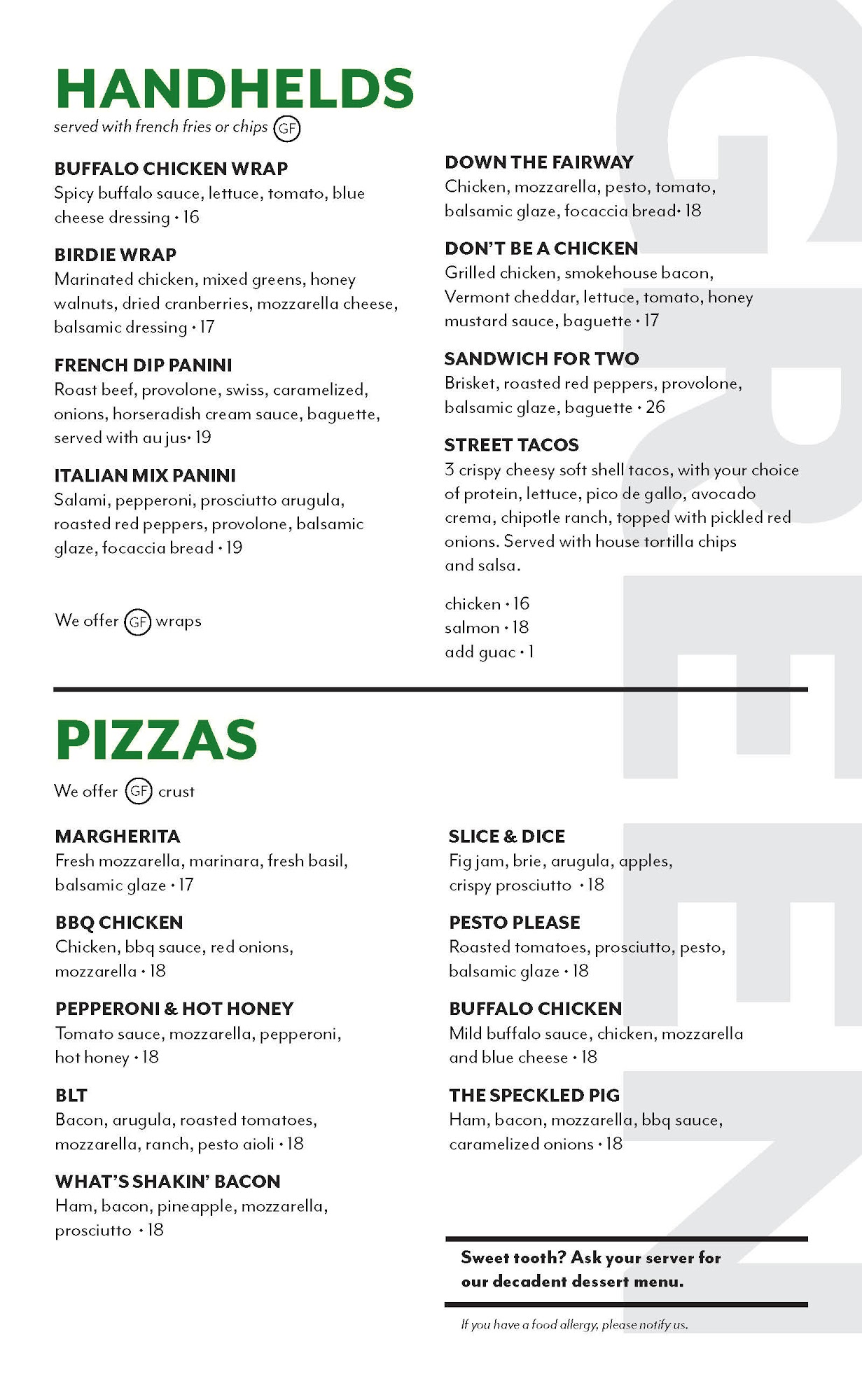 The Bunker Mohawk Harbor Menu
