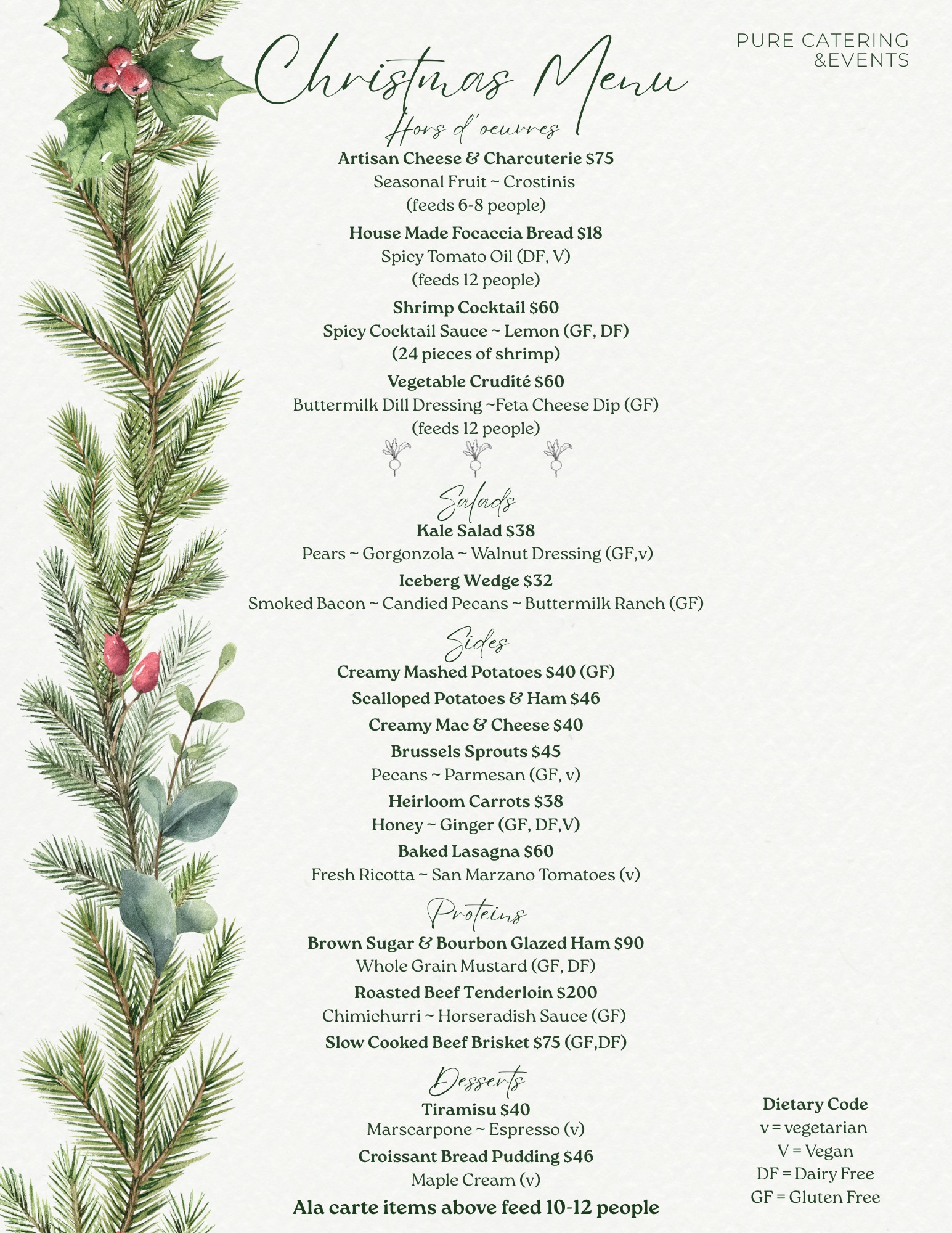 Pure Catering & Events Menu