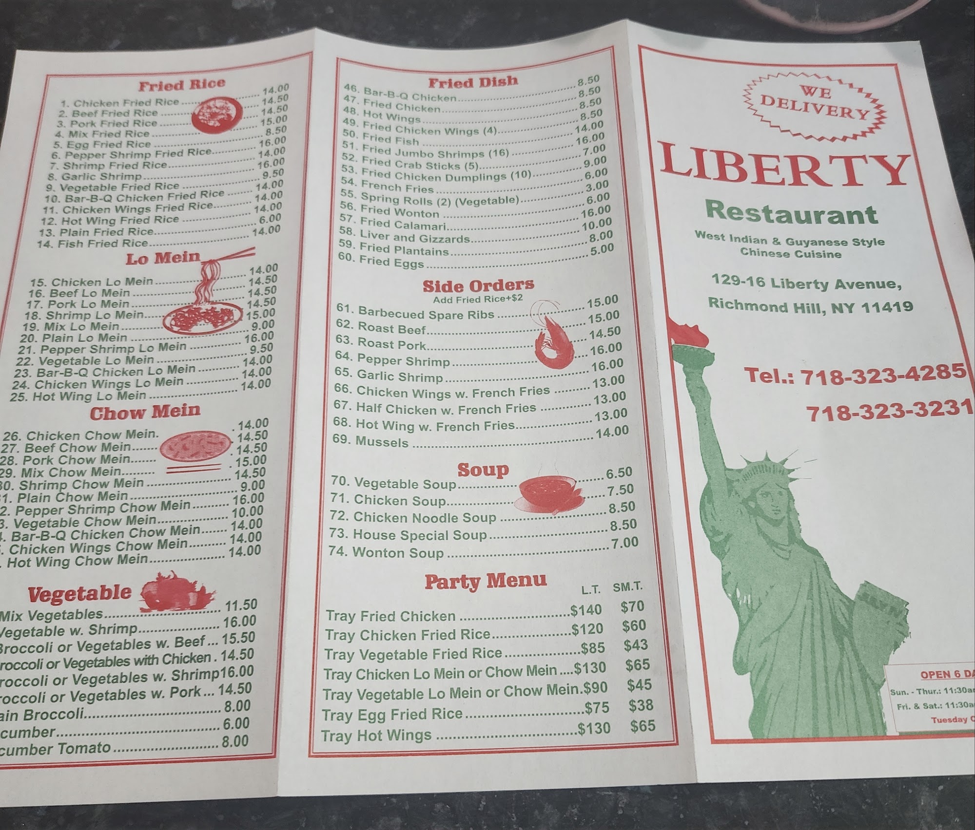 Liberty Restaurant Menu