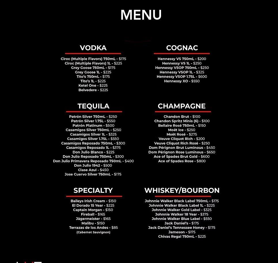Elevate Sky Lounge Menu
