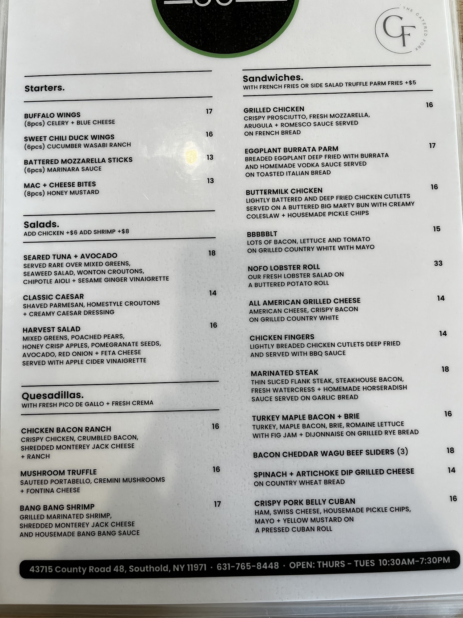 Biggie's Lunch Menu