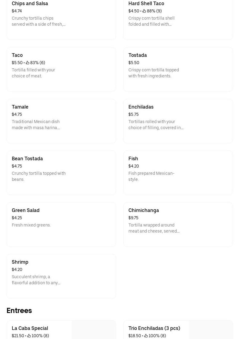 La Cabana Restaurant Menu