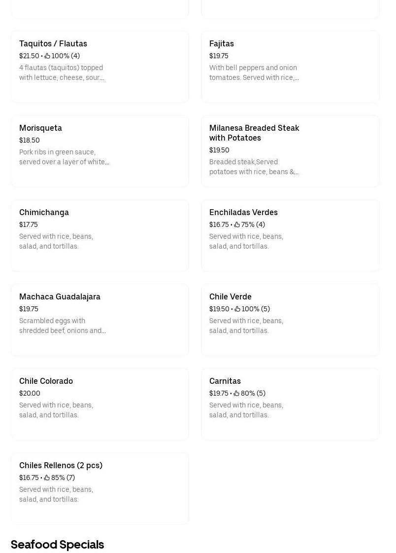 La Cabana Restaurant Menu