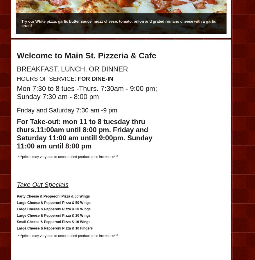 Main Street Pizza & Cafe Menu