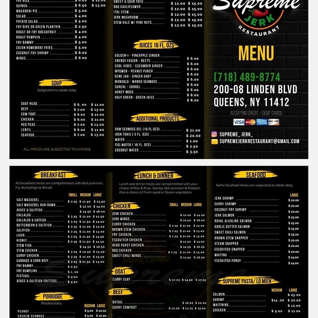 Supreme Jerk Restaurant Menu