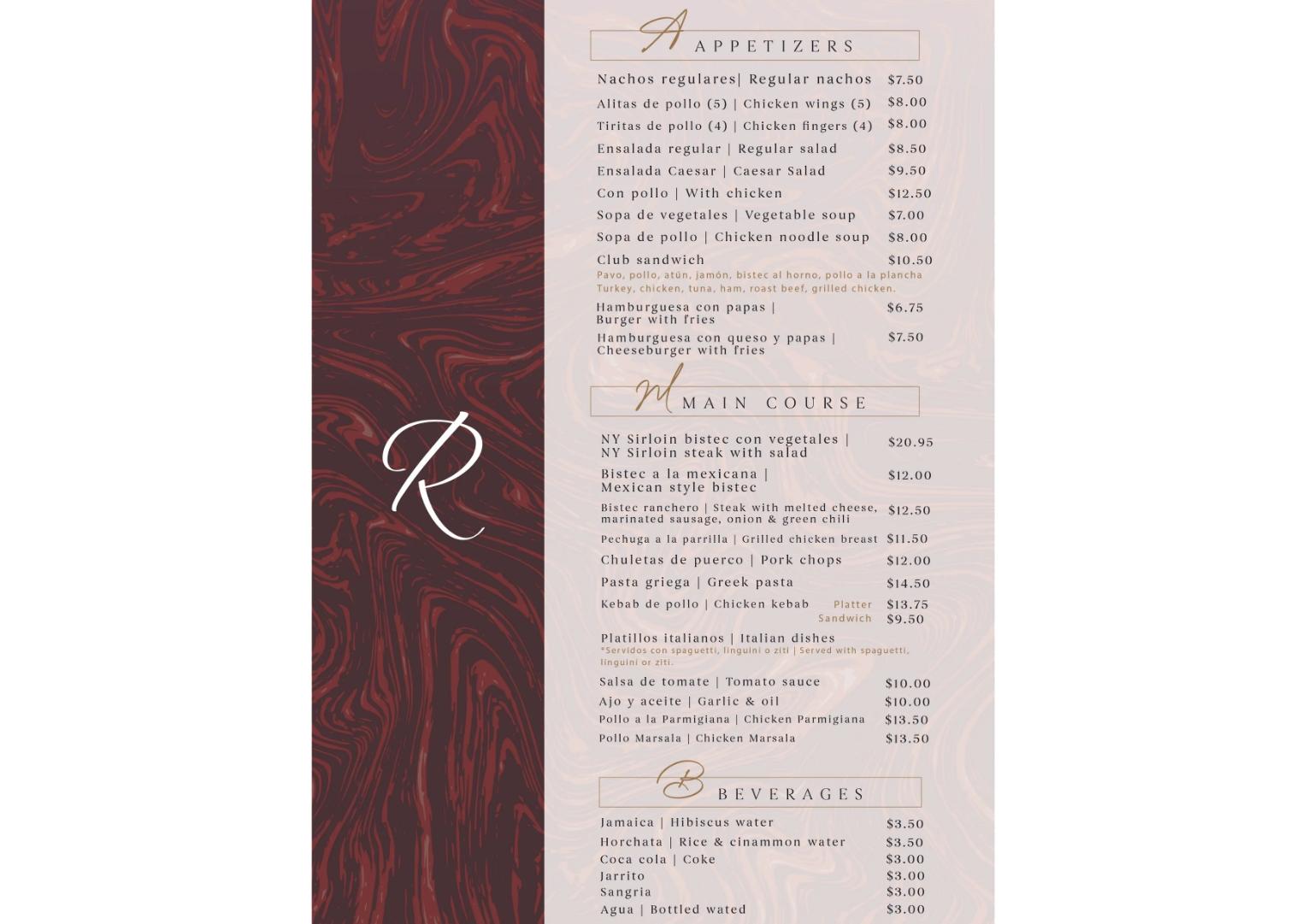Romance Menu