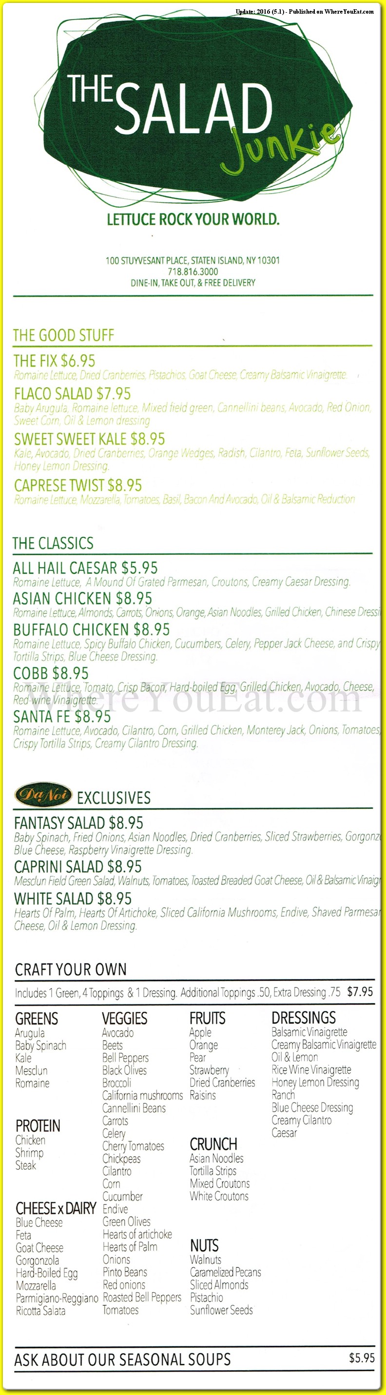The salad junkie Menu