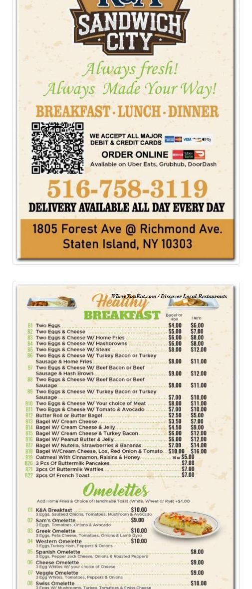 K&A SANDWICH CITY Menu
