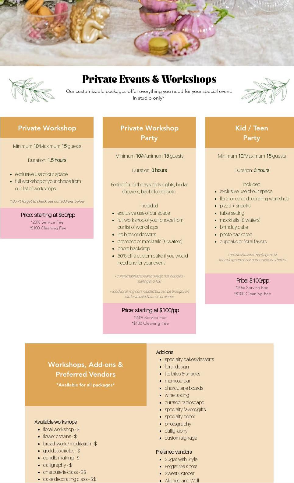 wild flour studio Menu