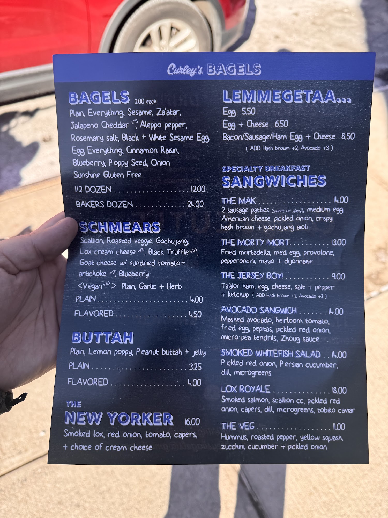 Curley's Bagels Menu