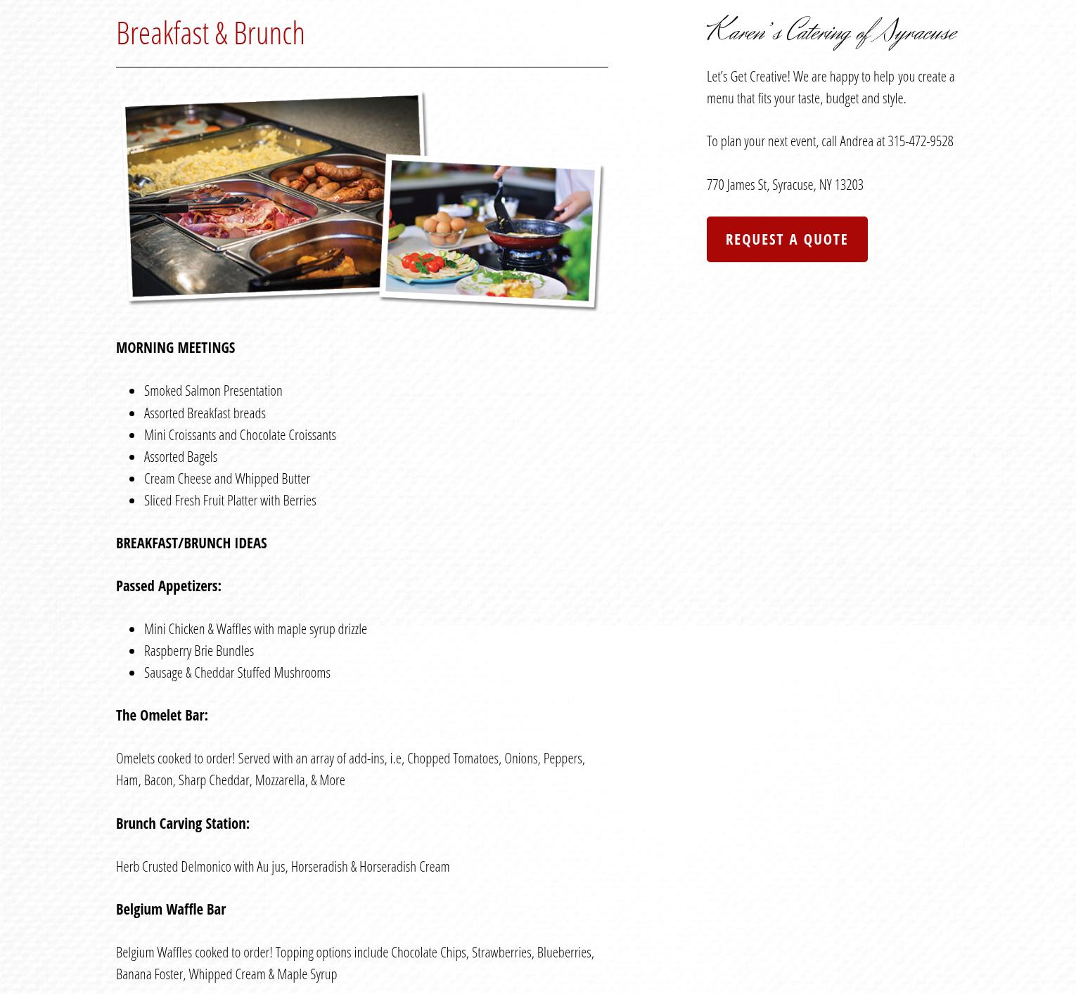 Karen's Catering of Syracuse Menu