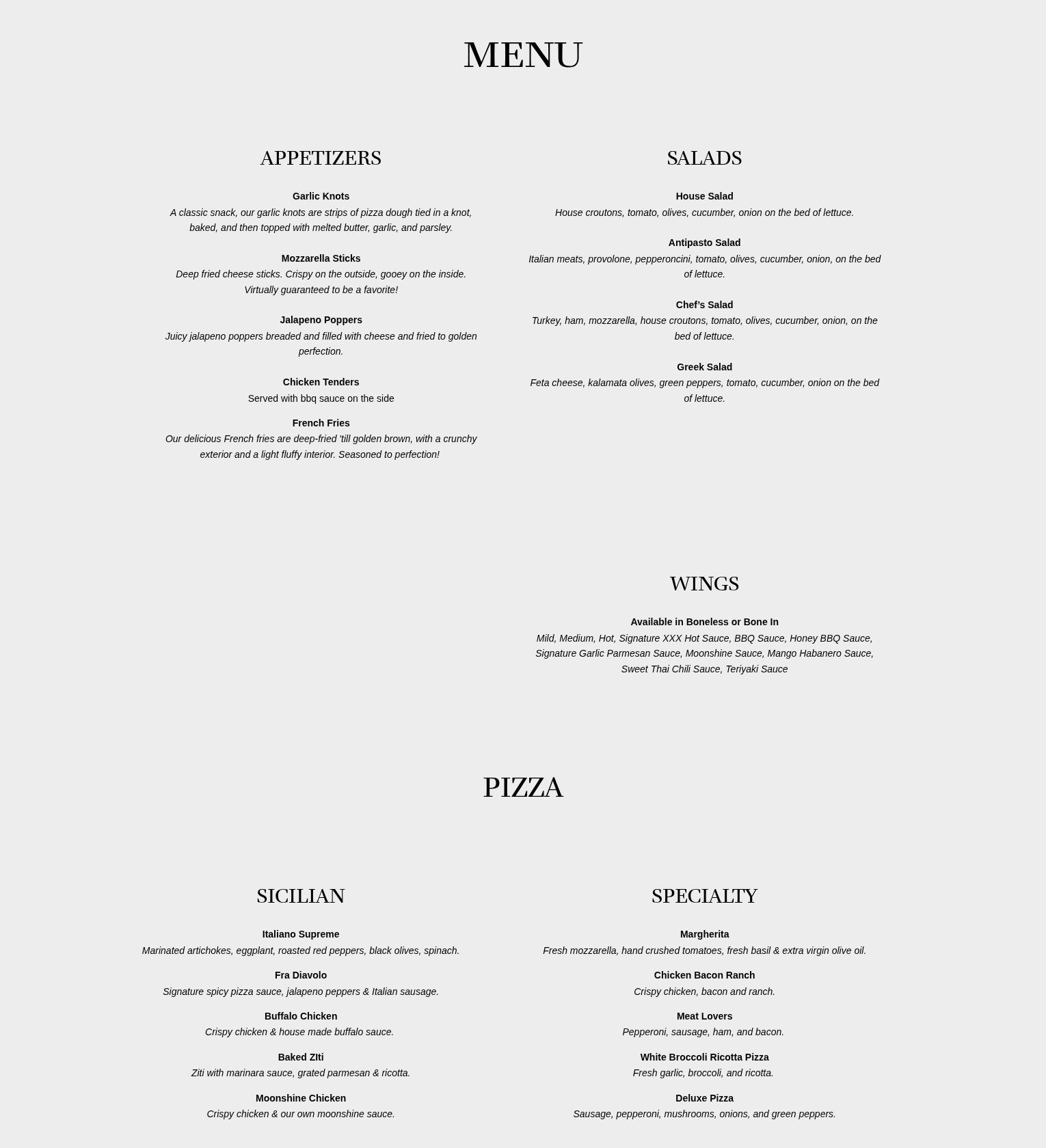 I Love New York Pizza of Route 4 Menu