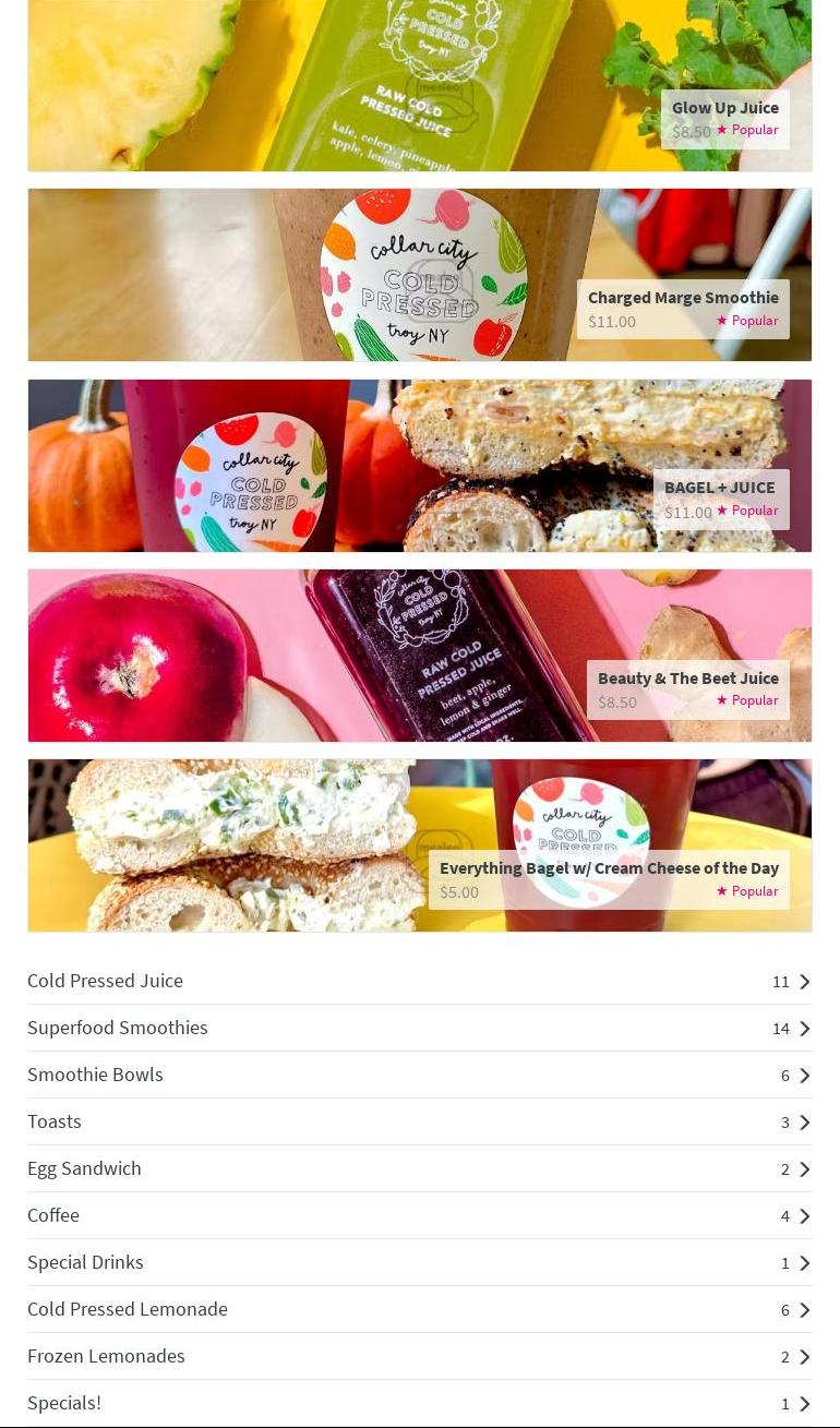 Collar City Cold Pressed Menu