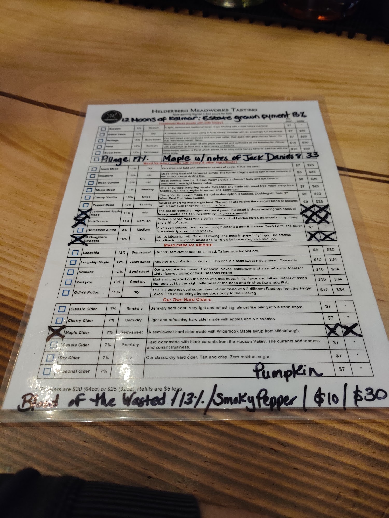 Helderberg Meadworks Menu