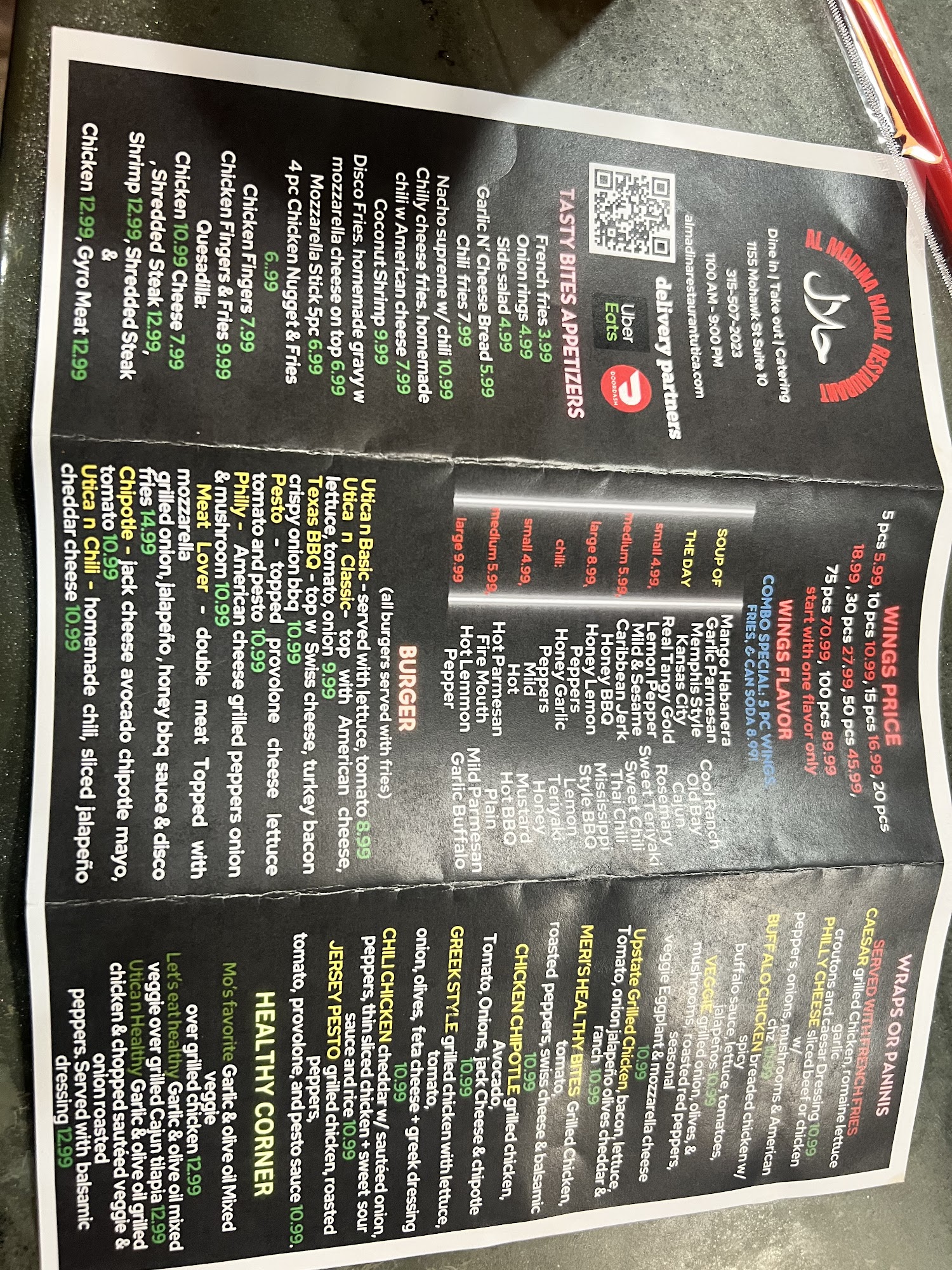 Al-Madina Halal Resturant Menu