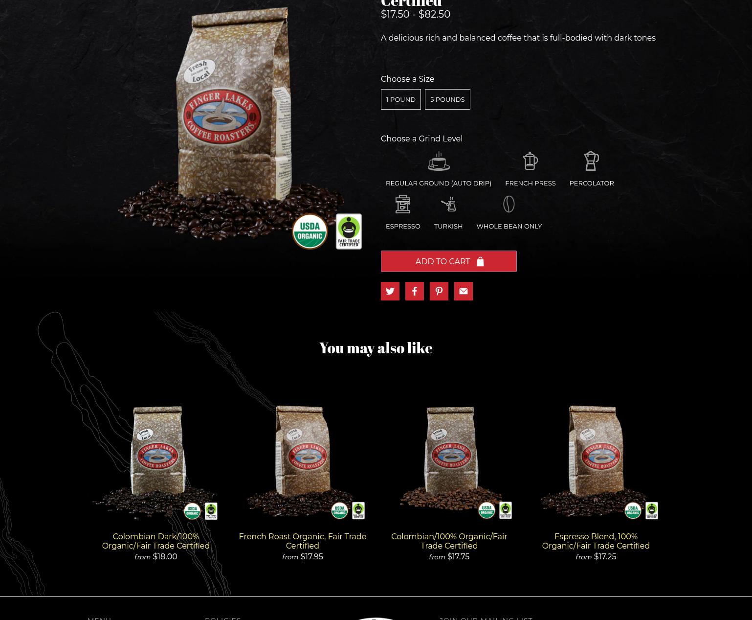 Finger Lakes Coffee Roasters Office Menu
