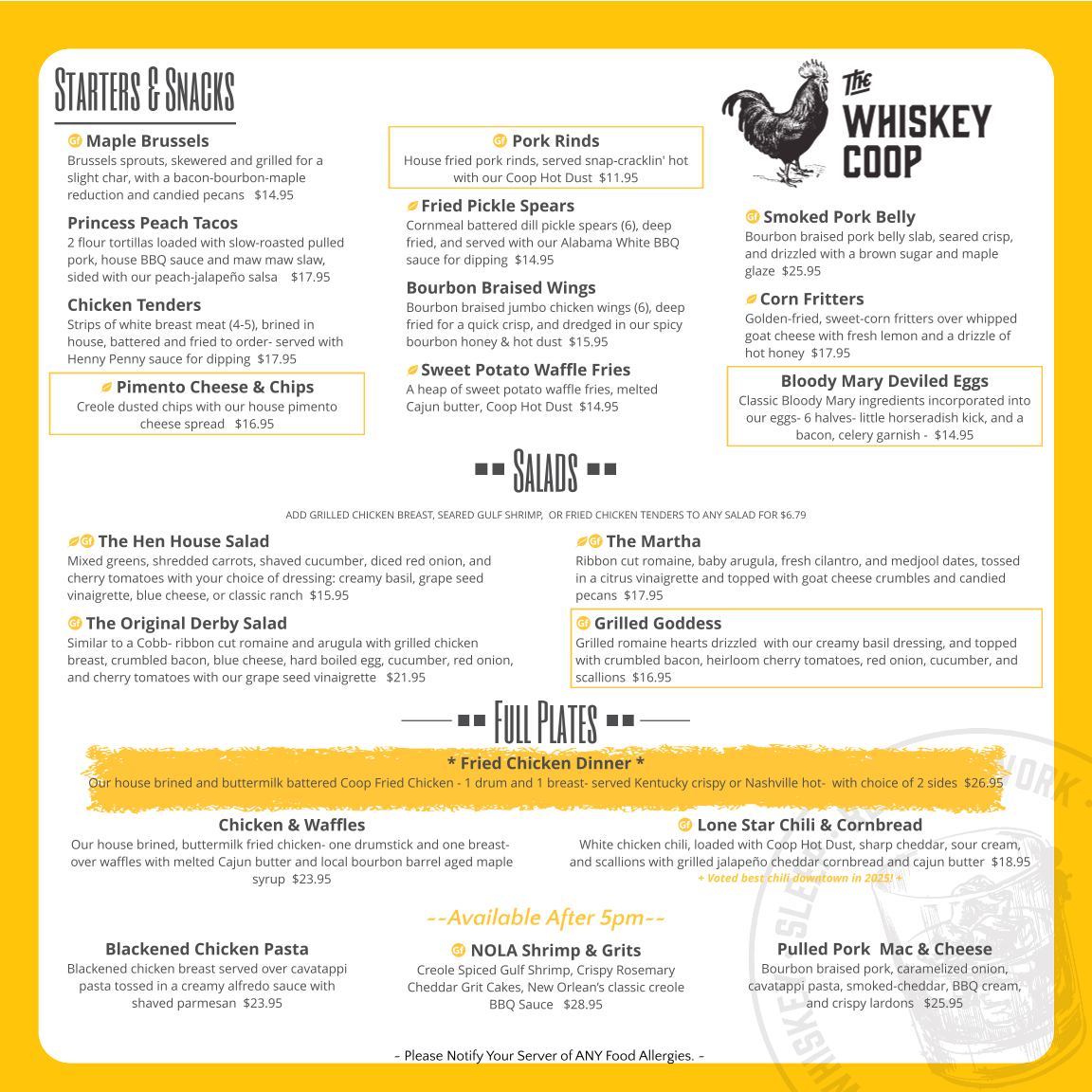 The Whiskey Coop - Watertown Menu