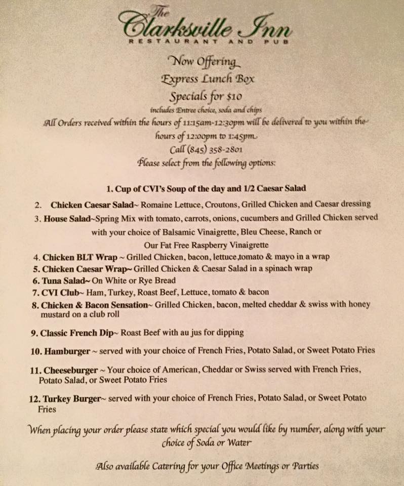 Clarksville Inn Menu
