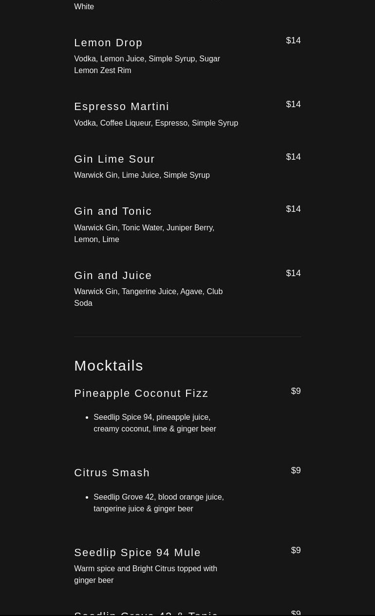 Noble Experiment Brewing Company Menu