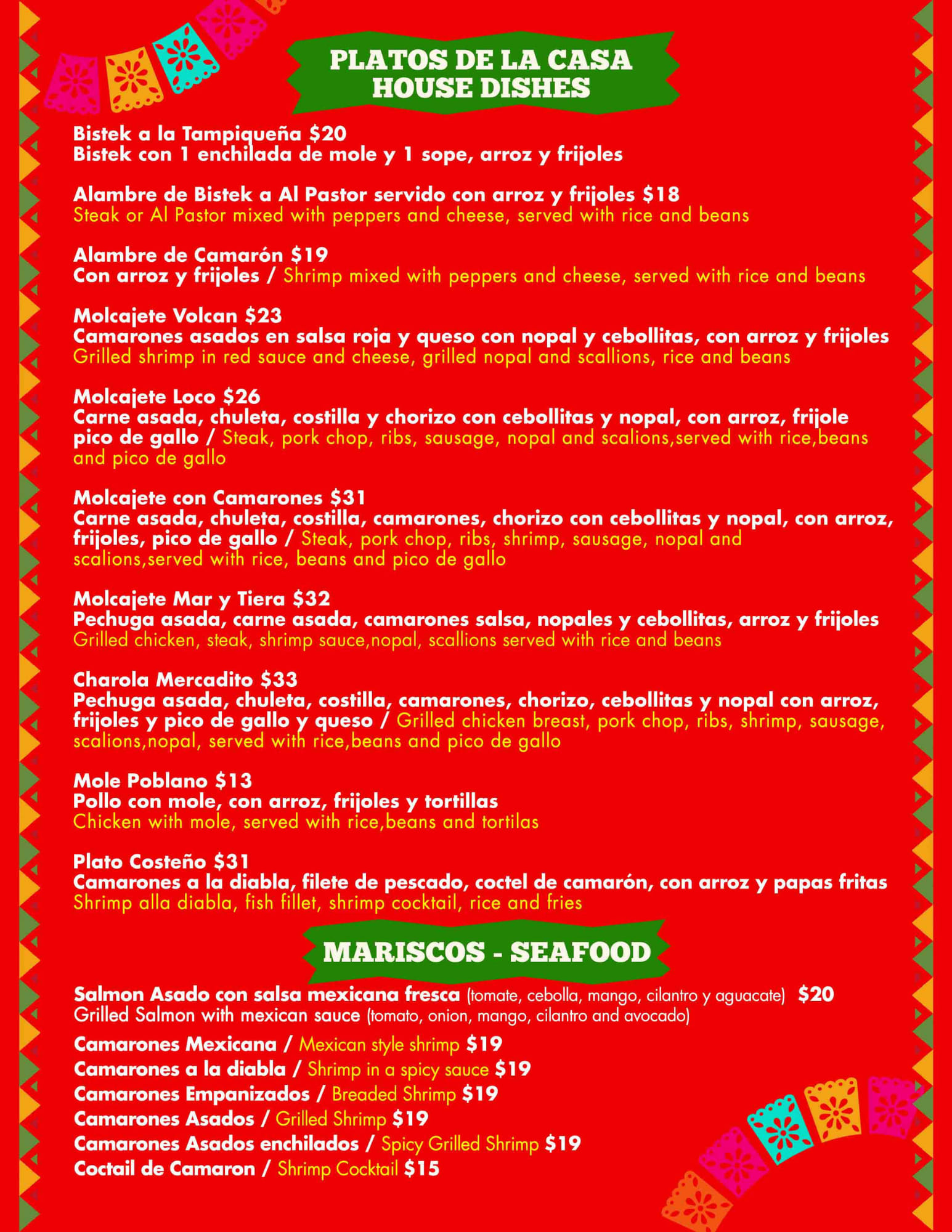Mercadito Taqueria, Panaderia Mexicana y Paleteria Menu
