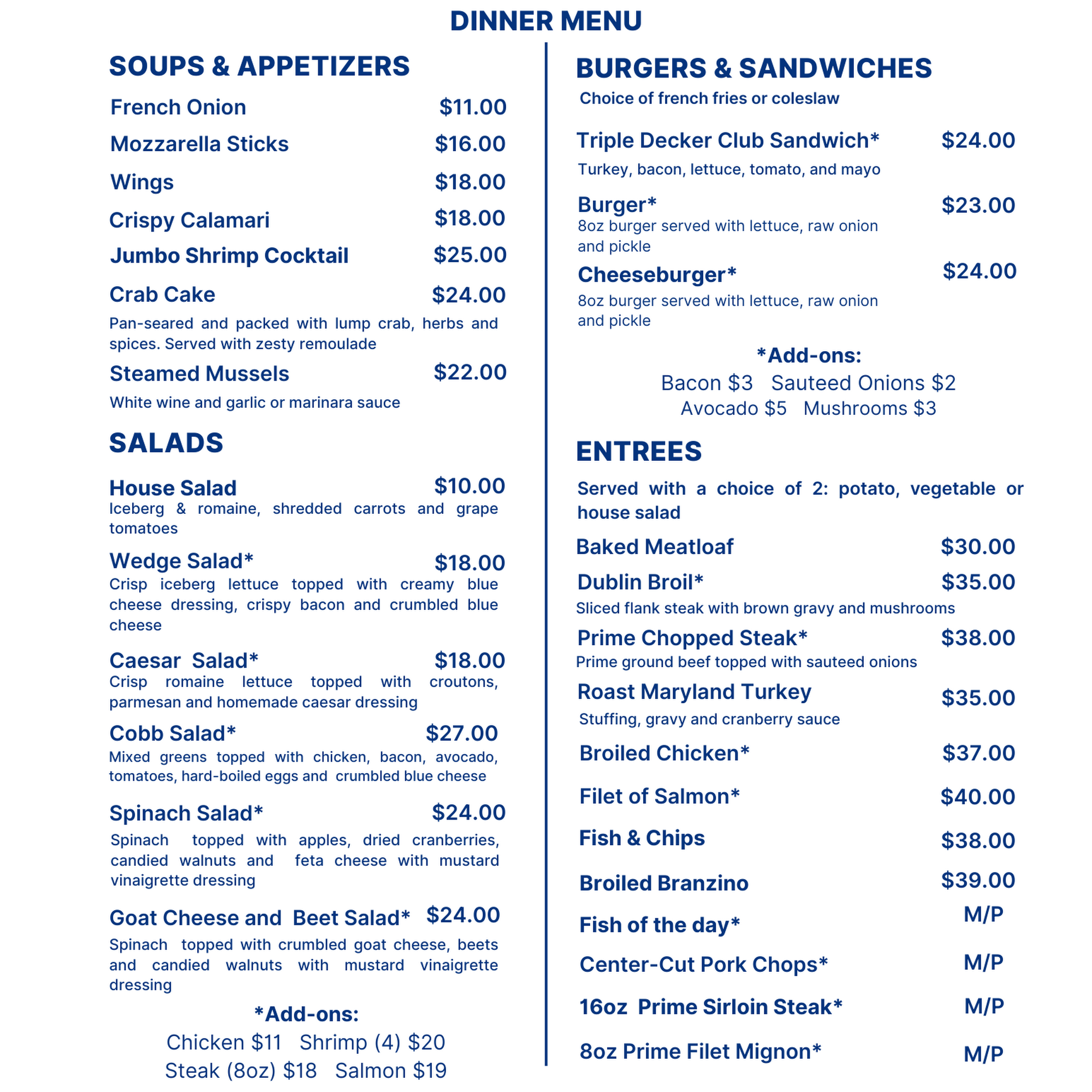 Donohue's East Menu