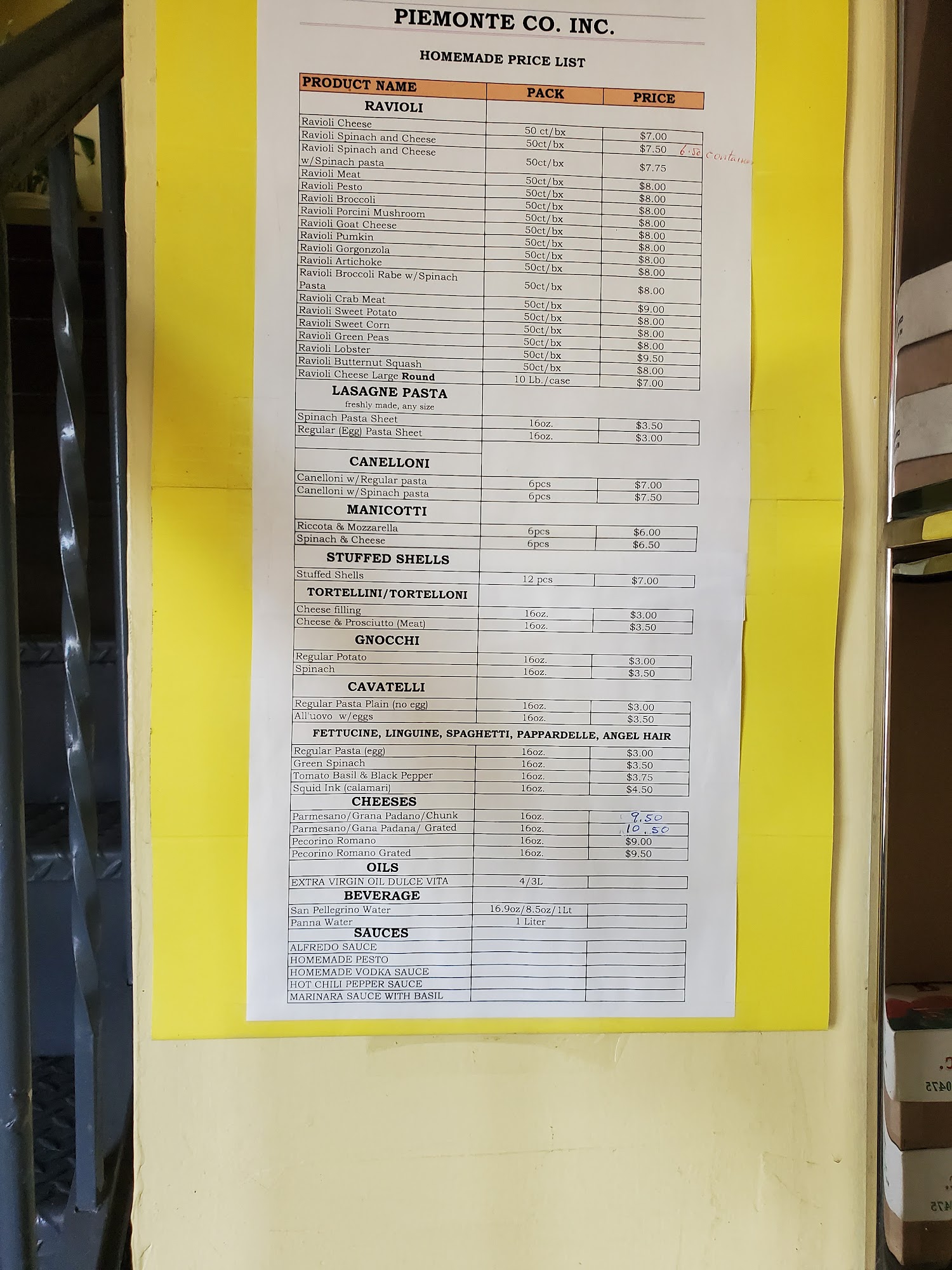 Piemonte Co Inc Menu