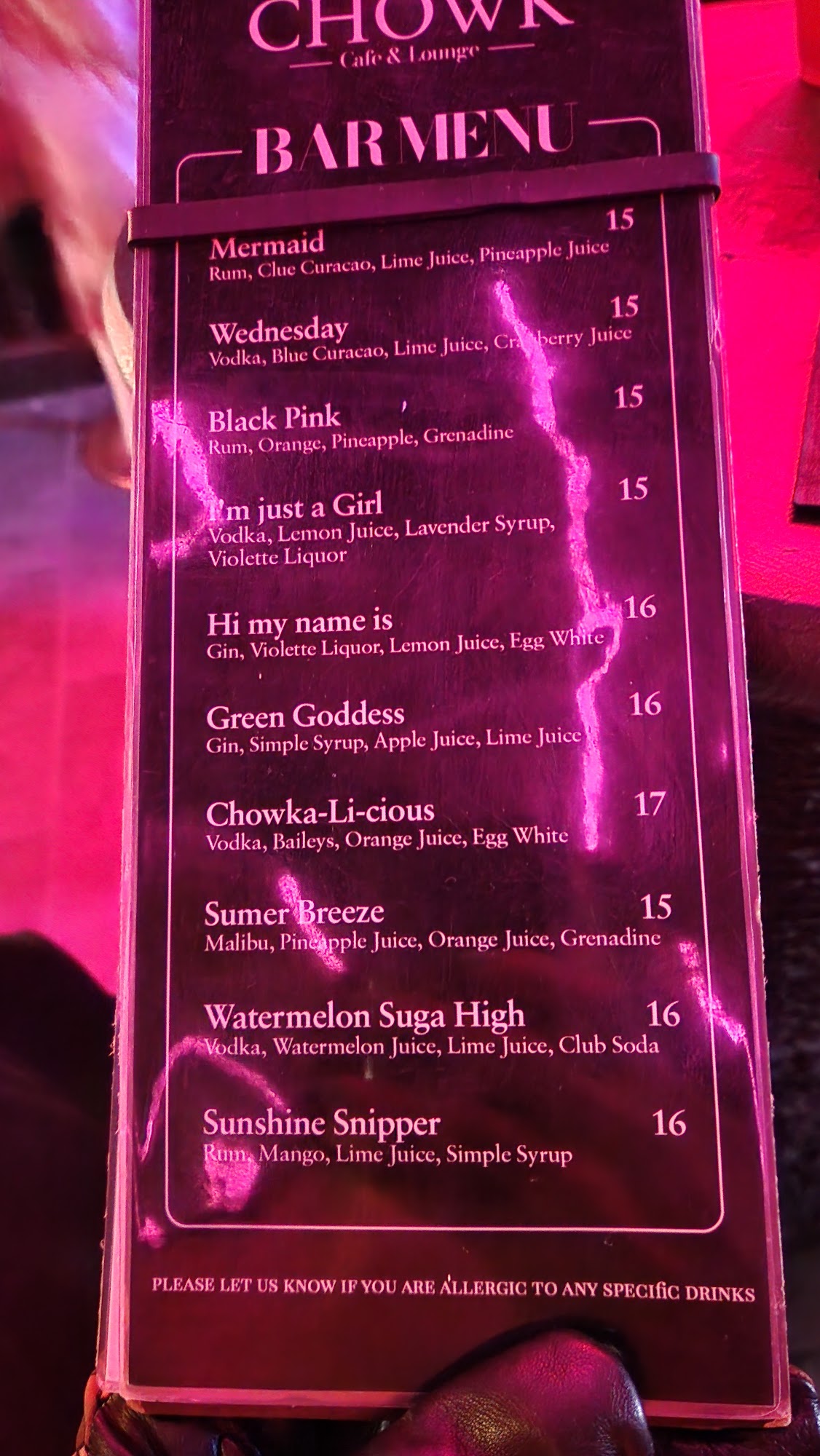 CHOWK Menu