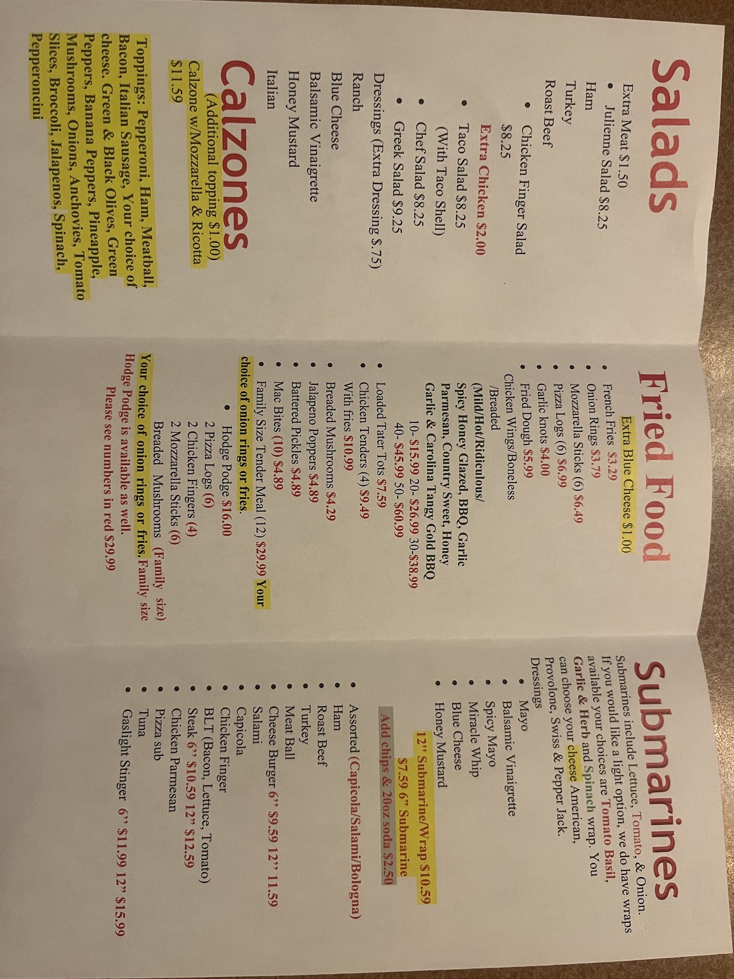 Wyoming Gaslight Market Menu