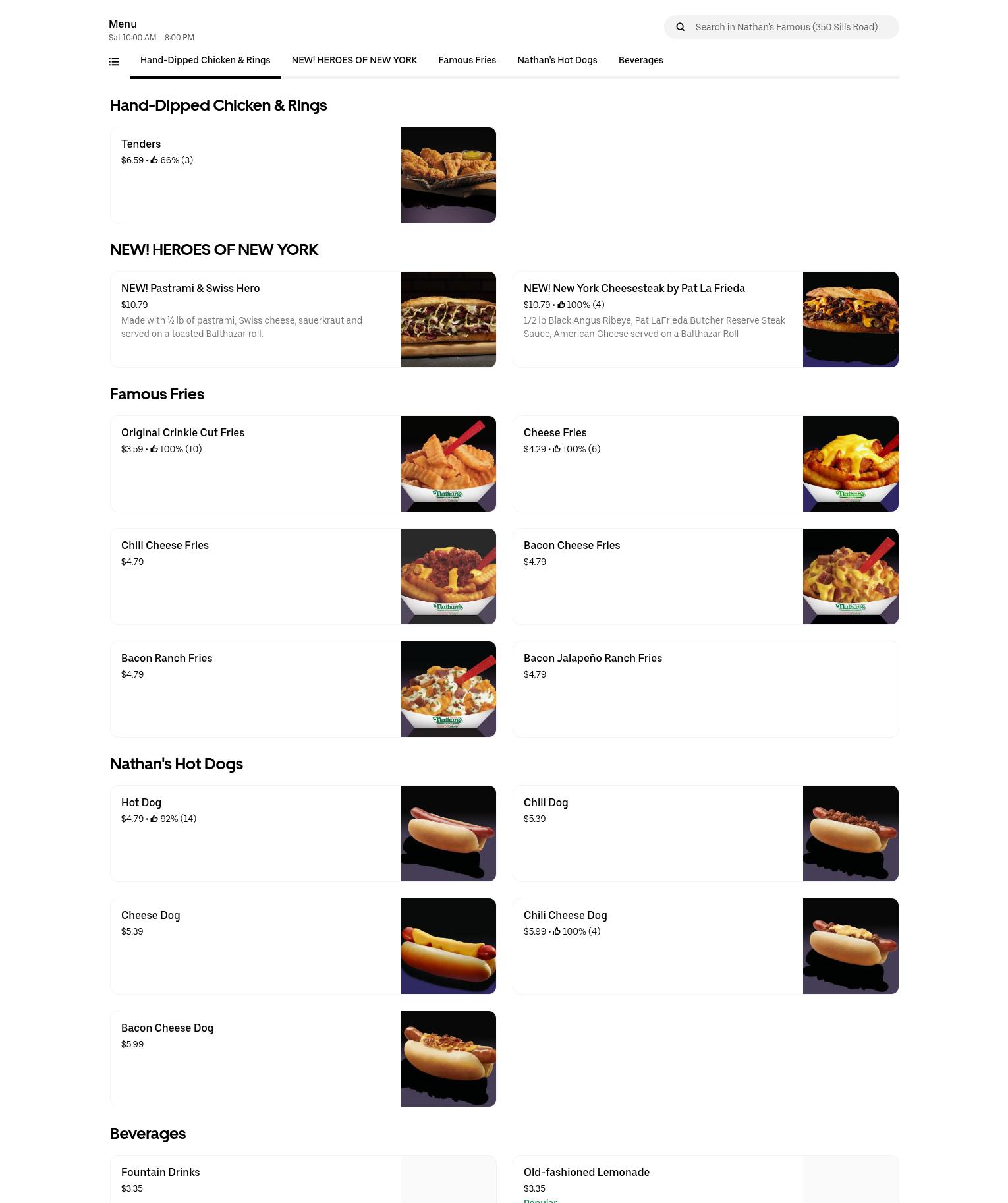 Nathan's Famous Menu