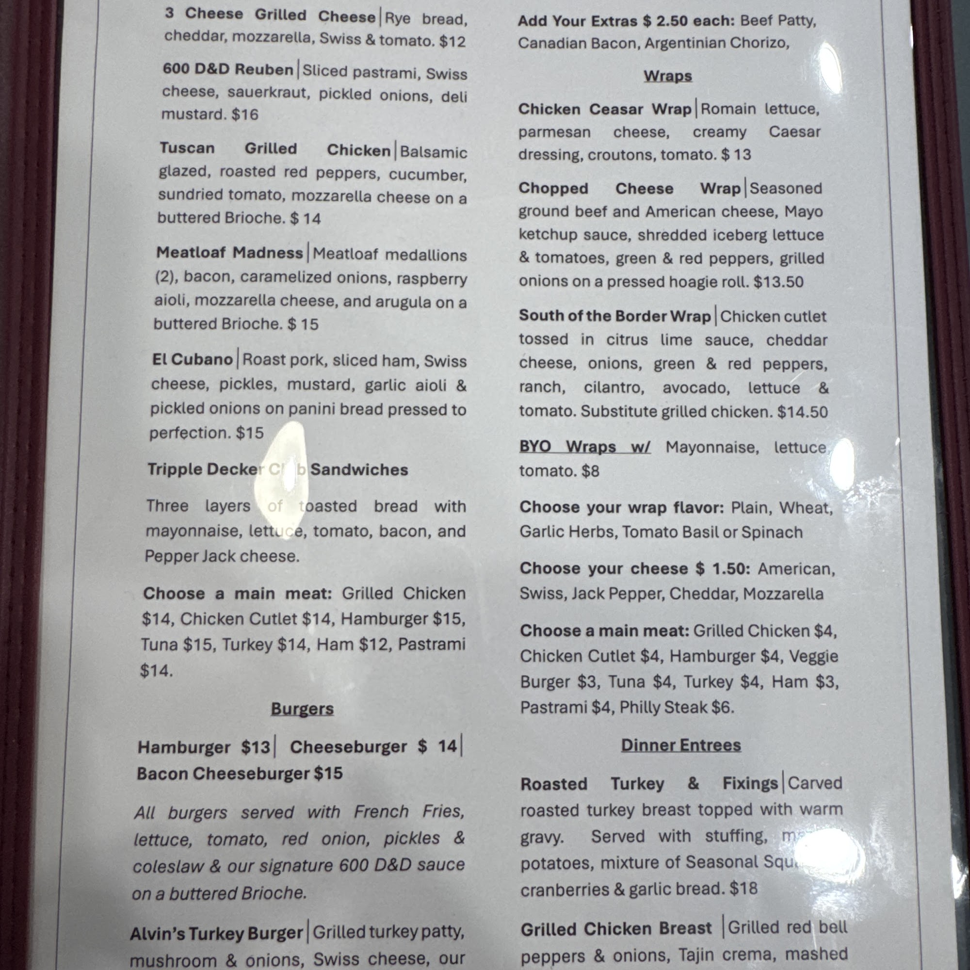 The 600 Deli & Grill Menu