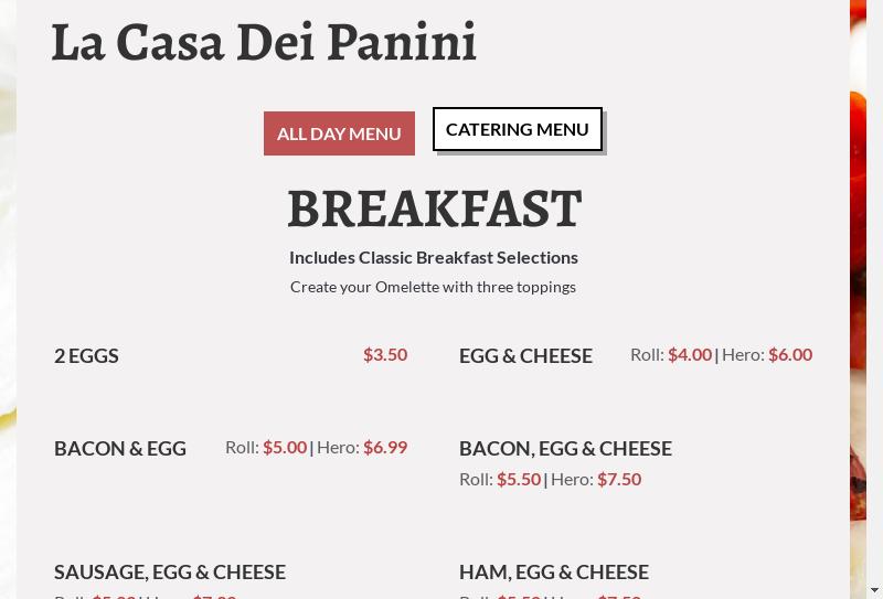 La Casa Dei Panini LLC Menu
