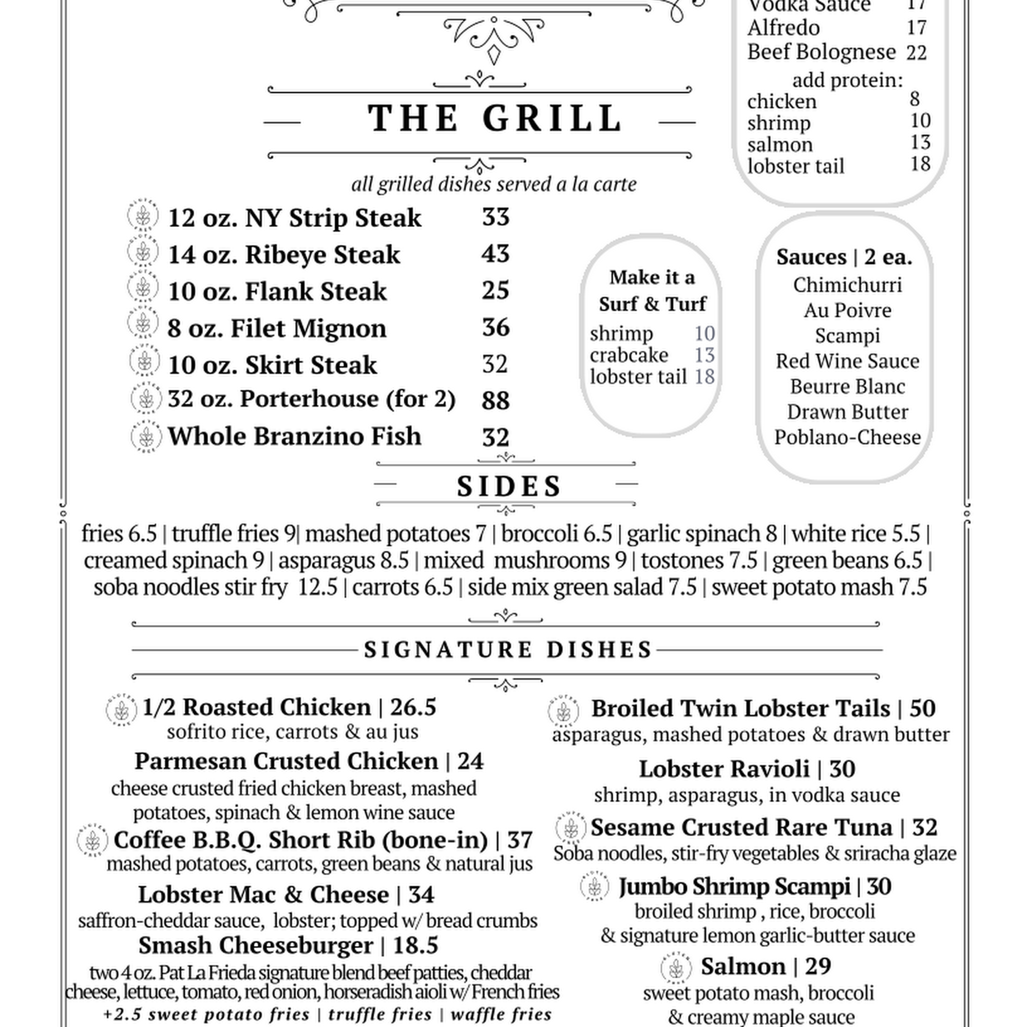 One Pier Steakhouse Menu